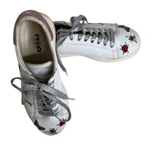 Master Of Arts White Sneakers With Bug Butterfly Prints & Metallic size 6.5